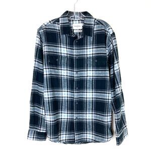 Goodfellow & Co Flannel Shirt Men's Size M Plaid Black White Cotton Button Front